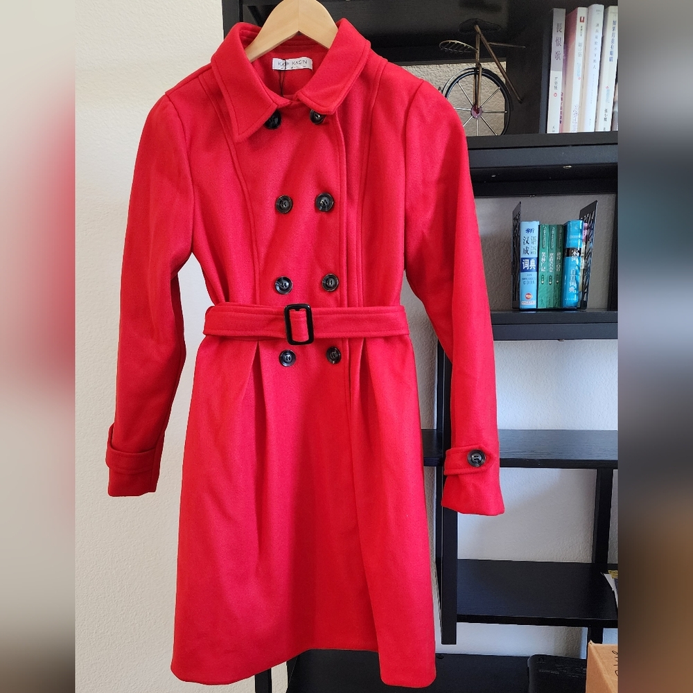 Kate Kasin Double Breast Swing Coat with Pockets and Belt(M)- New w tag removed